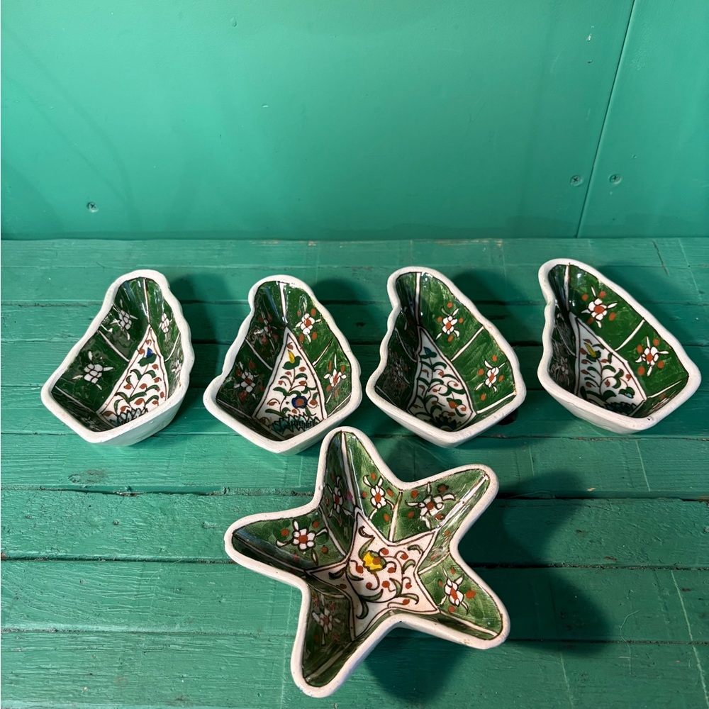 Handcrafted Green Turkish Kutahyas Serving  Set One Has Small Chip